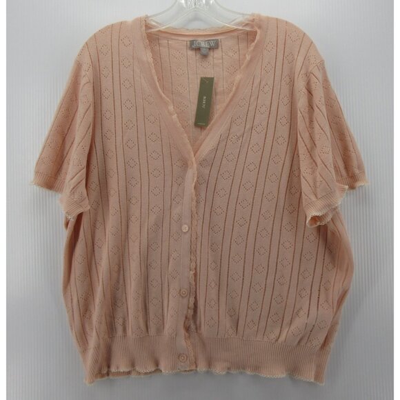 J Crew Sweater 2X Plus Pink Cardigan Pointelle Knit Button Down NWT* - Picture 1 of 12